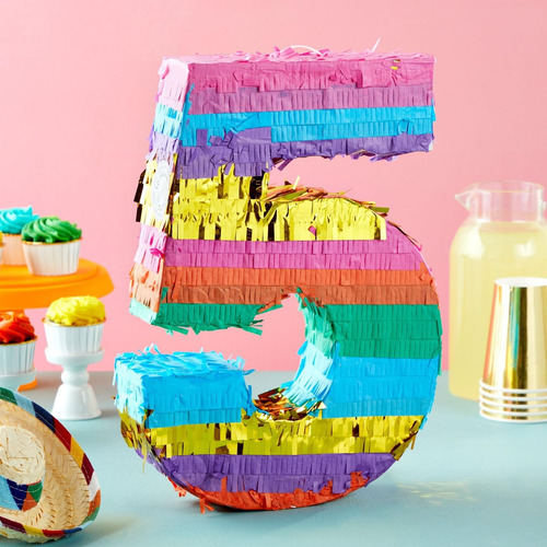 Piñata Pequeña Numero 5 Multicolor Para Cumpleaños 16x11x