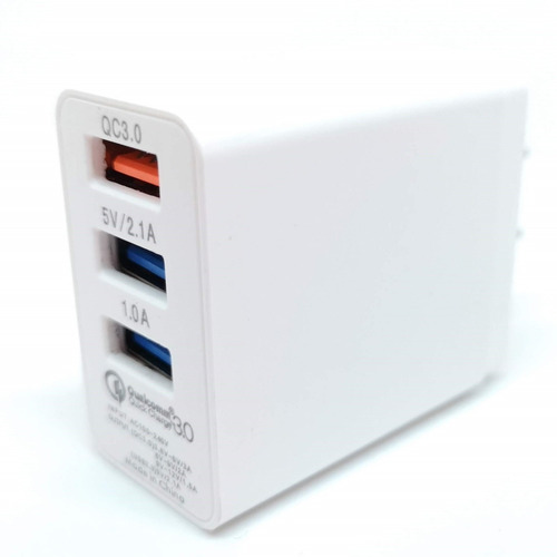 Cargador Fast Charge 3.0 Ac 100-240 V 3 Entradas Usb 2.1a Color Blanco