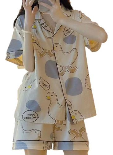 Pijama Cartoon Duck Loose Versión Coreana De Instagram Cute