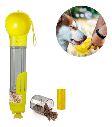 Dispensador Portátil Comedero Bebedero Macotas Perro Gato Color Amarillo