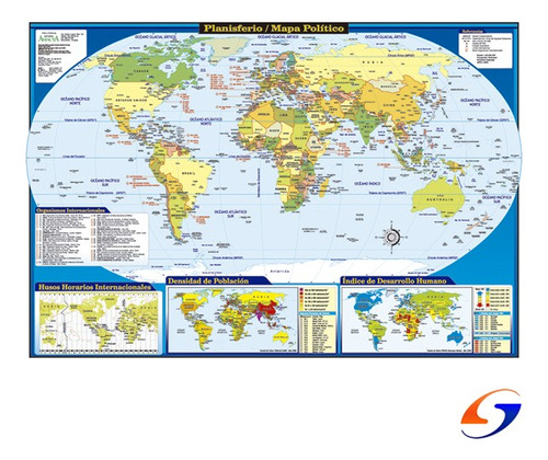 Mapa Planisferio Plastificado 70x100cm. Serviciopapelero