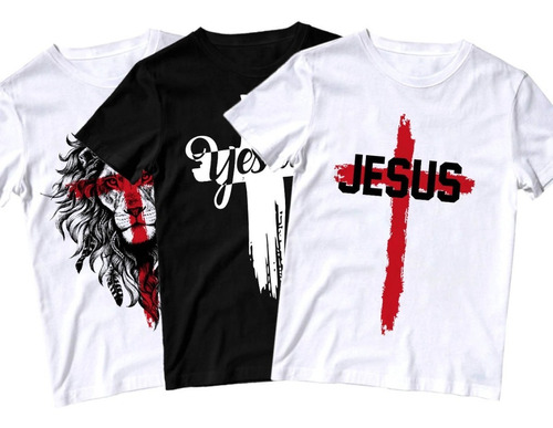 Kit 3 Camiseta Evangélica Masculina Igreja Gospel Jesus Cruz