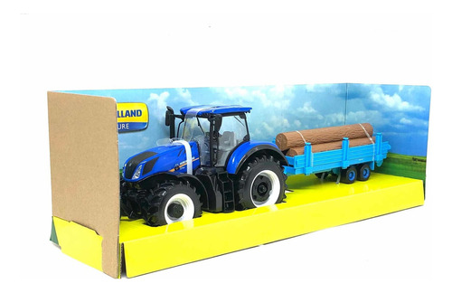 Miniatura Trator New Holland T7.315 C/ Carreta 1:32 Burago Cor Azul