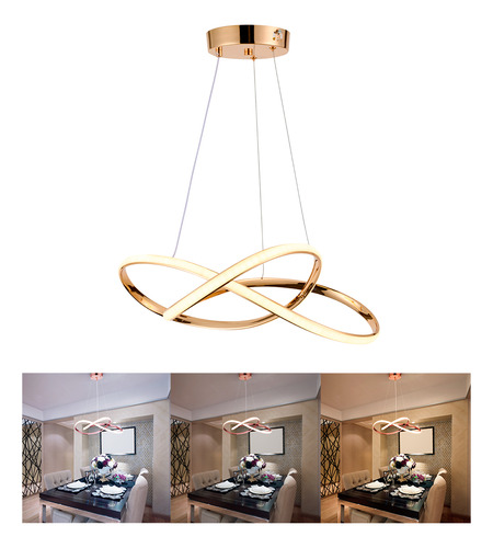 Lustre Led Pendente Flat Retorcido 3 Tons De Luz 43*2w