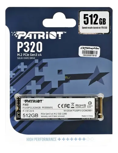 SSD NVMe M.2 Patriot P320 512GB Preto PCIe Gen 3.0 Gamer | Frete