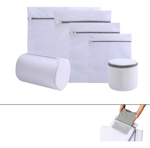 Set De 6 Blanco Malla Bolsa Para Lavar Ropa Lavadora