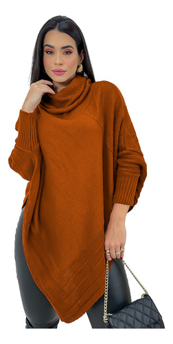 Blusa De Frio Poncho Bico Tricot Manga Longa Cardigan Gola