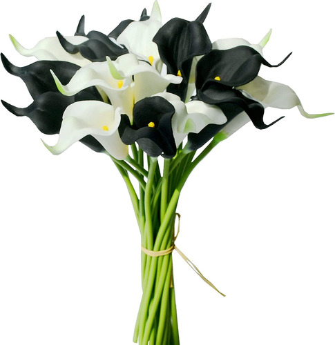 20 Piezas De Flores Blancas Y Negras, Flores Artificial...