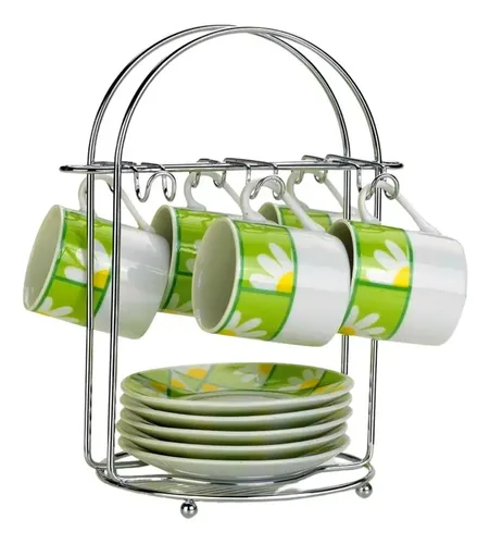 Suporte Para Xicaras E Pires Café Cozinha Cromo 06 Lugares Cor Prateado
