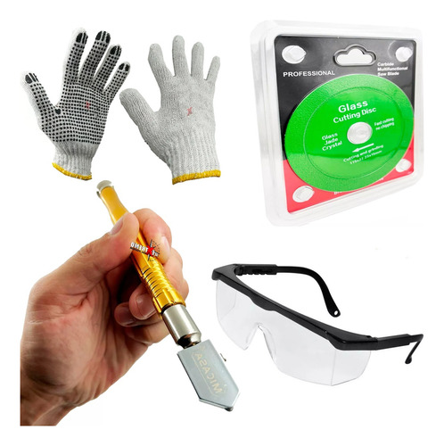 Corta Vidrio Metal + Disco Corta Cerámica + Guantes + Lentes