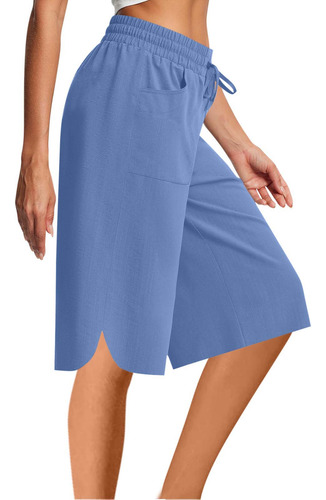 Pantalones Cortos De Cintura Elástica Con Bolsillos De Lino