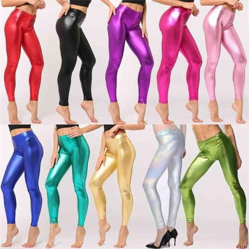 Leggins Brillosos Metalizados Rojo Fiusha Morado Dorado Envi