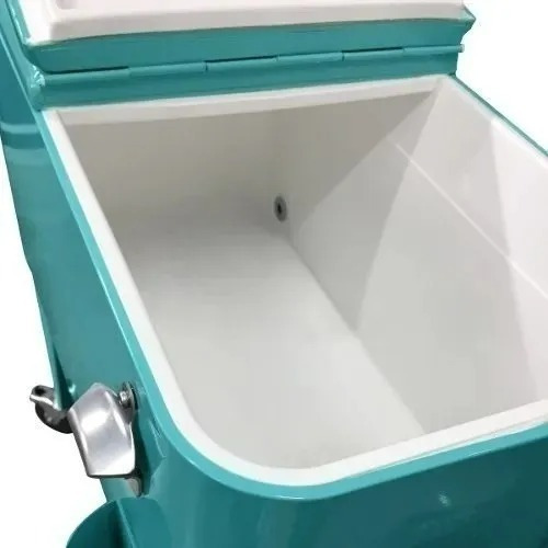 Cooler Retro Metálico Manilla Y Ruedas 60 Litros