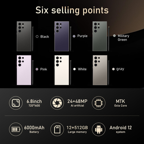 Smartphone Desbloqueado De 7.3 Pulgadas, 12 Gb, 512 Gb, Dual