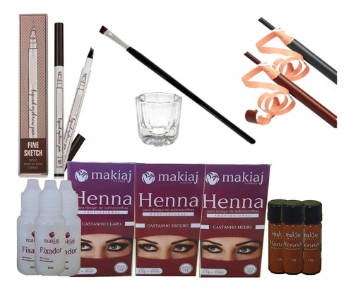 Kit Sobrancelha Profissional Henna Makiaj + 2 Lapis + Caneta