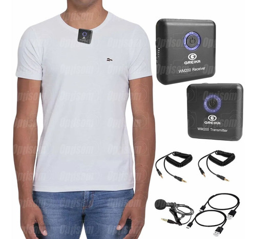 Microfone Lapela Sem Fio Greika P2 P3 Para Celular Camera Pc Cor Preto
