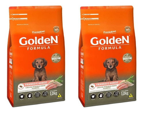 Ração Golden Fórmula Mini Cães Filhotes Frango 1kg Kit 2 Un.