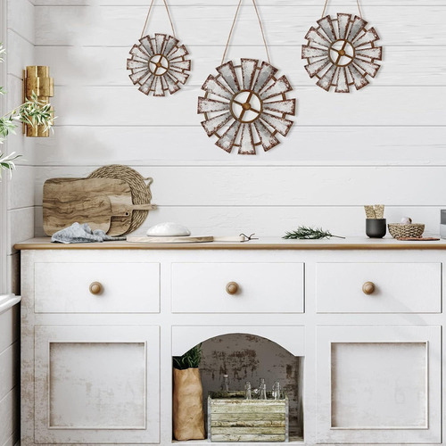 3 Peças De Decoração De Parede De Moinho De Vento De Madeira