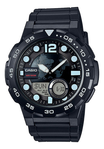 Reloj Casio Análogo Digital Aeq-100w-1avdf Hombre Original Correa Negro Fondo Negro