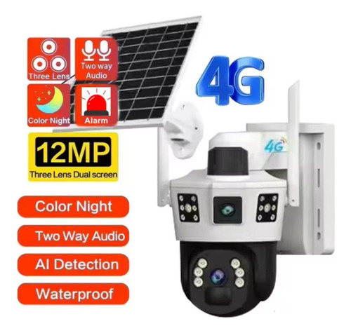 Cámara Solar 4g Seguridad Exterior Con Memoria 64gb Negro/blanco