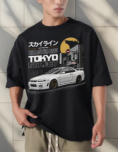 Remera Oversize Skyline Nissan R34 Godzilla Tokyo Street Alg