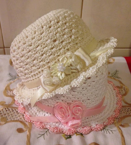 Gorro Capelina Sandalia Conjunto Para Bebes Bautismo Ajuar 