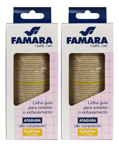 Imagem 1 de 3 de Kit 2 Atadura Elástica Alta Compressão 15cm X 1,30m Cor Bege
