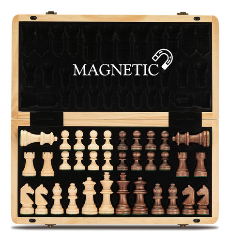 Juego De Ajedrez Madera De Nogal Y Arce - Piezas Magneticas 