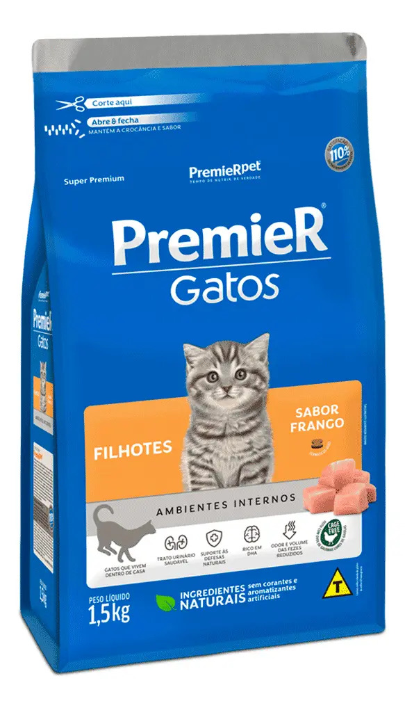 Ração PremieRpet Gatos Filhotes Indoor Frango 1,5kg