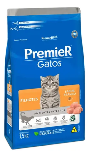 Ração Seca PremieRpet Filhote Gato Ambientes Internos Frango 1.5k...