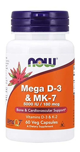 Suplementos Now, Mega D-3 Y Mk-7 Con Vitaminas D-3 Y K-2, 5.