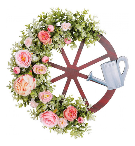 Corona De Primavera Con Flores Artificiales De Peonía Y