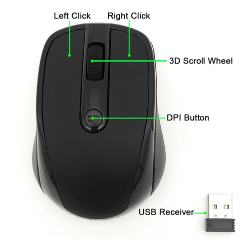 Wireless Optical Mouse Sem Fio 2.4ghz Branco 2hrs Cor Preto