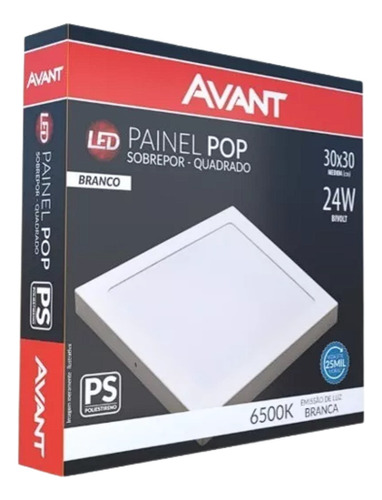 1x Painel Plafon Sobrepor Quadrado Led 24w Ps Avant 6500k