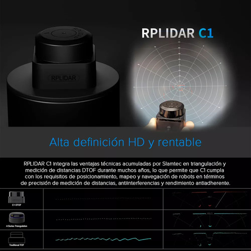 Tecneu Escáner Distancia Láser 360° Rplidar C1 Navegación Mapeo 12m Deteccion de Obstáculos