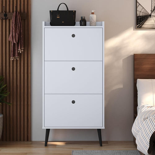 Sapateira Armário Vertical 3 Portas Mesinhas Canto Quarto Cor Branco | Off White/cina