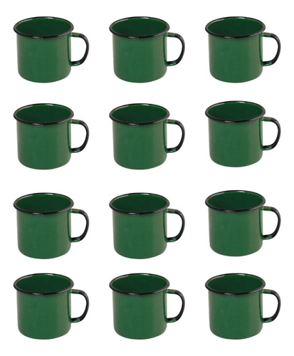 Caneca Esmaltada Verde Retro Xicara 80ml - 24 Unidades Liso