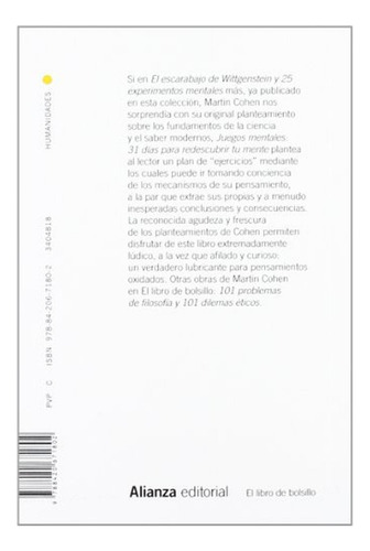 Juegos Mentales: 31 Días Para Redescubrir Tu Mente (el Libro De Bolsillo - Humanidades), De Cohen, Martin. Editorial Alianza Editorial, Tapa Pasta Blanda, Edición En Español, 2012