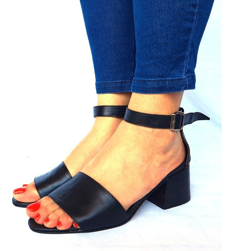 Sam123 Sandalias Taco Vestir Cuero Talles Grandes 7556 Negra