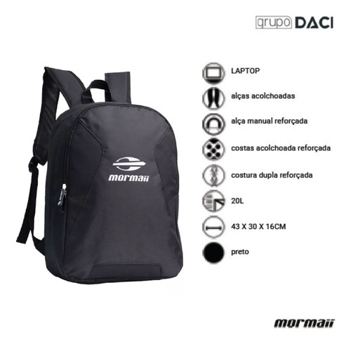 Mochila Costa Mormaii- 2552 - Preto Desenho do tecido Liso