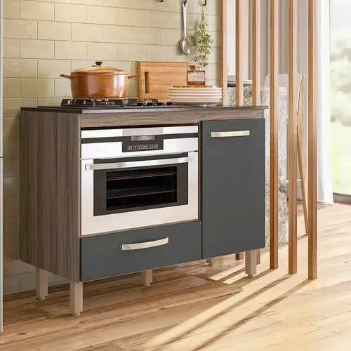 Balcão Para Cooktop 1 Porta 1 Gaveta Fit Carvalho Nature/chumbo
