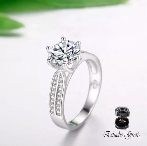 Imagen 2 de 10 de Anillo De Compromiso Plata Ley 925 Con Baño De Oro Blanco