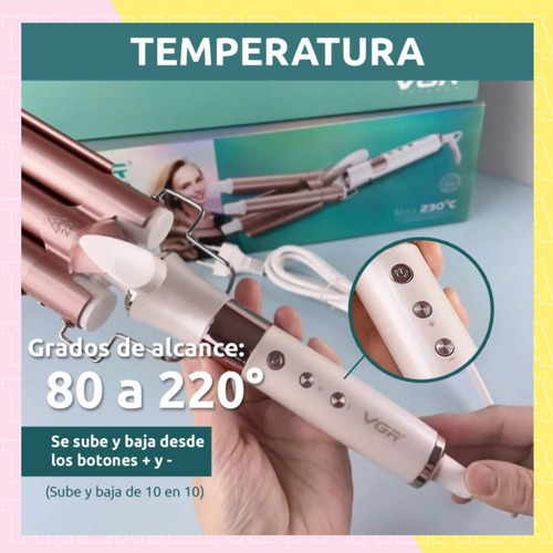 Rizadora Buclera Cerámica 3 Barriles Vgr V-599 220° C 22mm
