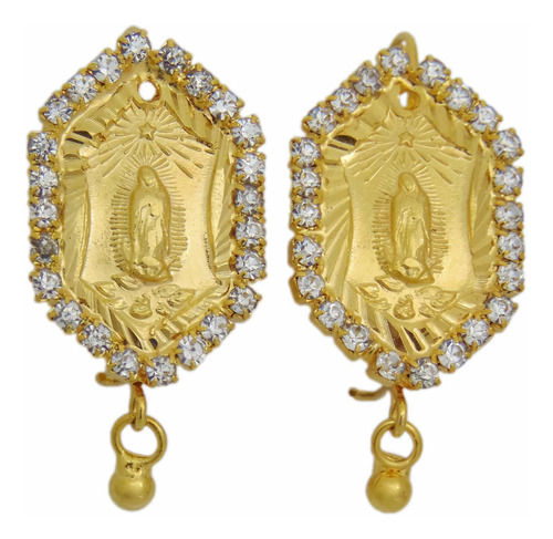 Aretes Virgen De Guadalupe Chapa De Oro Relieve