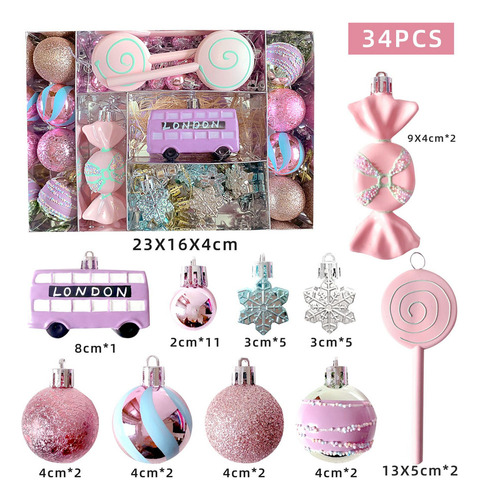 34 Piezas De Adornos Navideños Con Forma De Macarrón Rosa Y