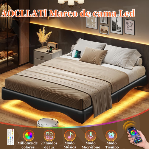 Base Cama Matrimonial Size Flotante Con Luces Led Ajustables