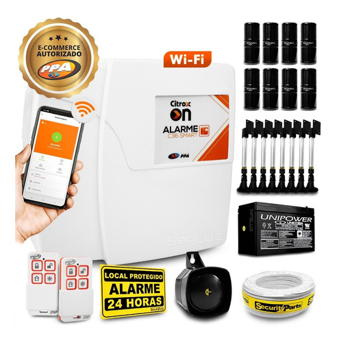 Kit Alarme Perímetro App Wifi 4 Sensor 100m 8 Sup + Bateria