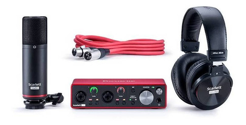 Interface de áudio de 3ª geração Focusrite Scarlett 2i2 Studio 220V vermelha e preta