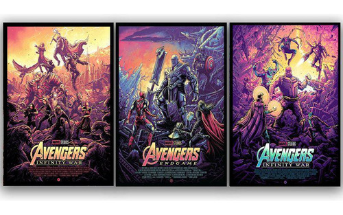 Kit Trio 3 Poster Decorativo A3 Brilhante Marvel Vingadores