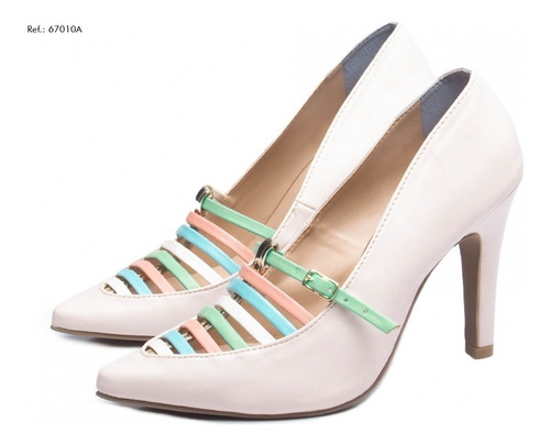 Imagem 4 de 5 de Scarpin Luxo Elegante Bico Fino Salto Confortável Bege Claro